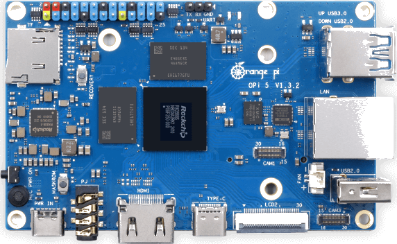 Orange Pi 5 single-board computer with RK3588S
